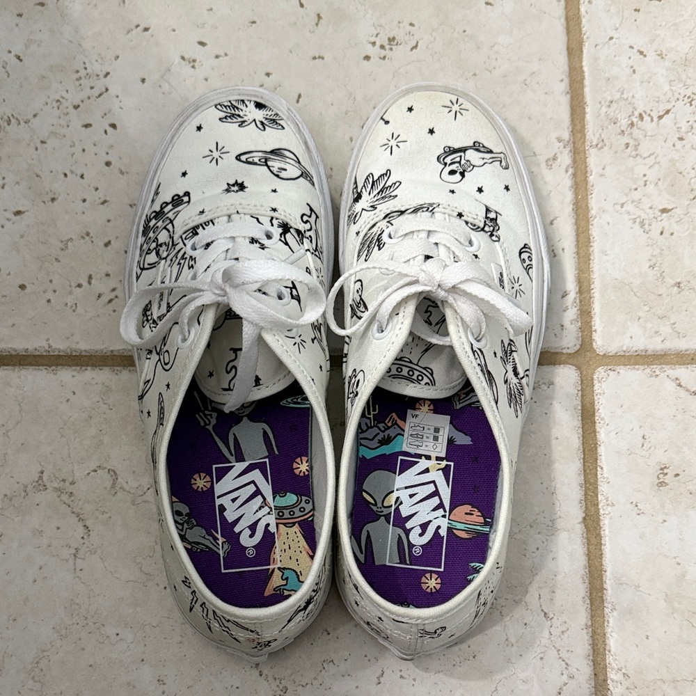 Vans White Sneakers with Alien Graphics